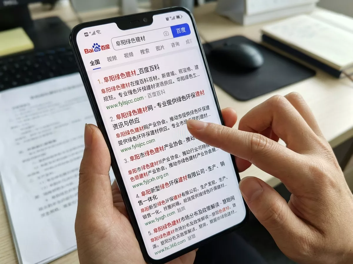 阜阳绿色建材百度SEO优化排名效果展示.webp