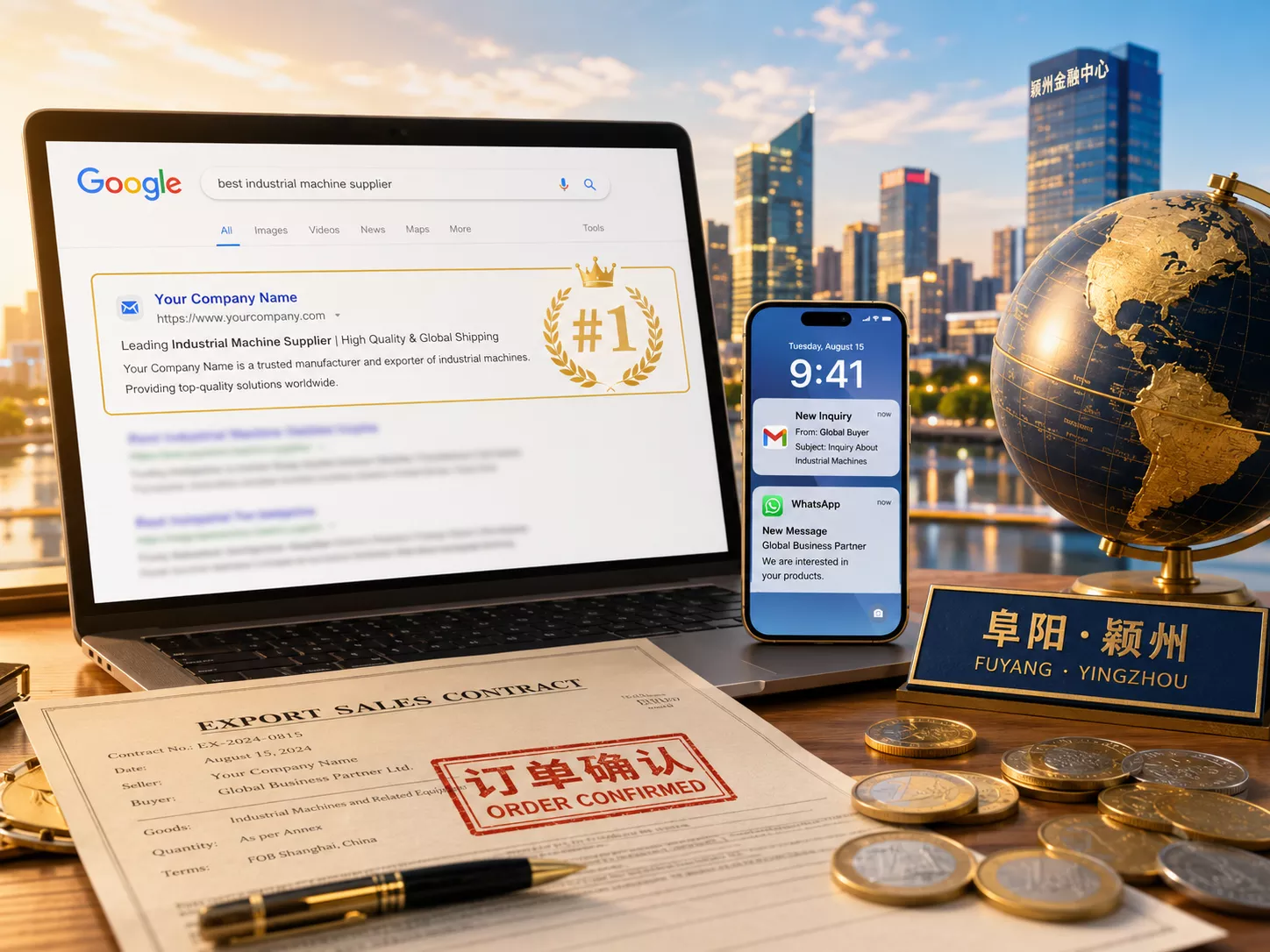 谷歌搜索排名上升和外贸询盘订单增多的数据图表.webp